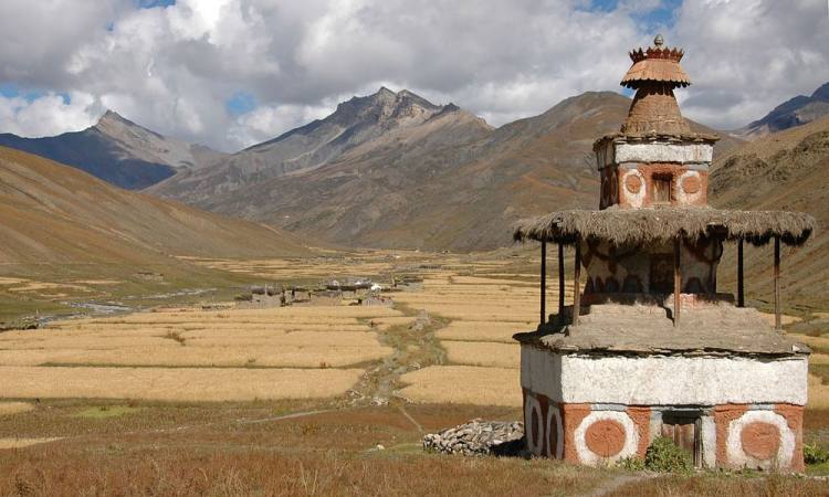 Dolpo Region-Scenery of Barflies and the Buddhist Chortain  