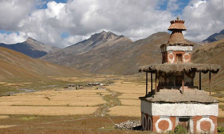 Dolpo Region-Scenery of Barflies and the Buddhist Chortain  